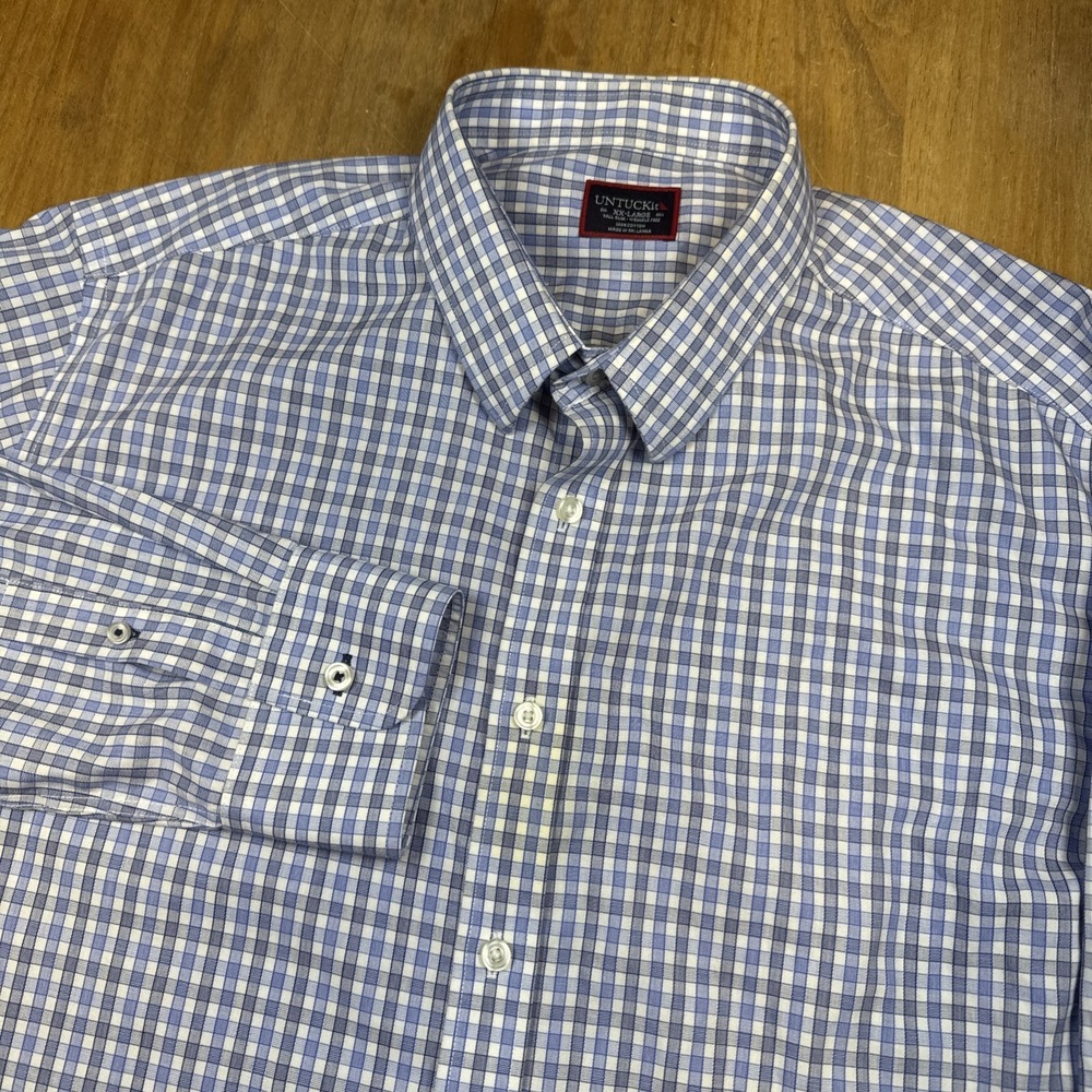 UNTUCKit 2XL Tall Mens Checkered Button Down Shirt Slim Fit Long Sleeve Blue